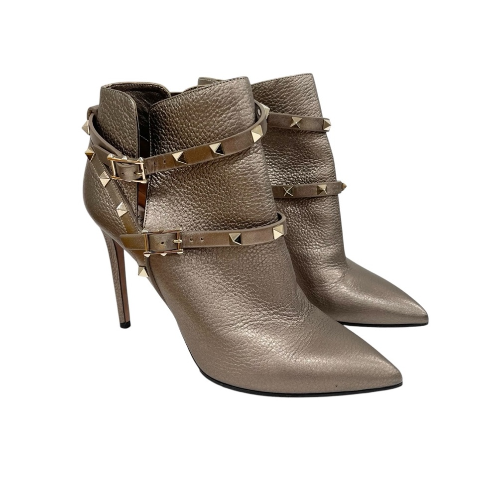 Valentino Silver Leather Rockstud Pointy Toe Booties Size 39